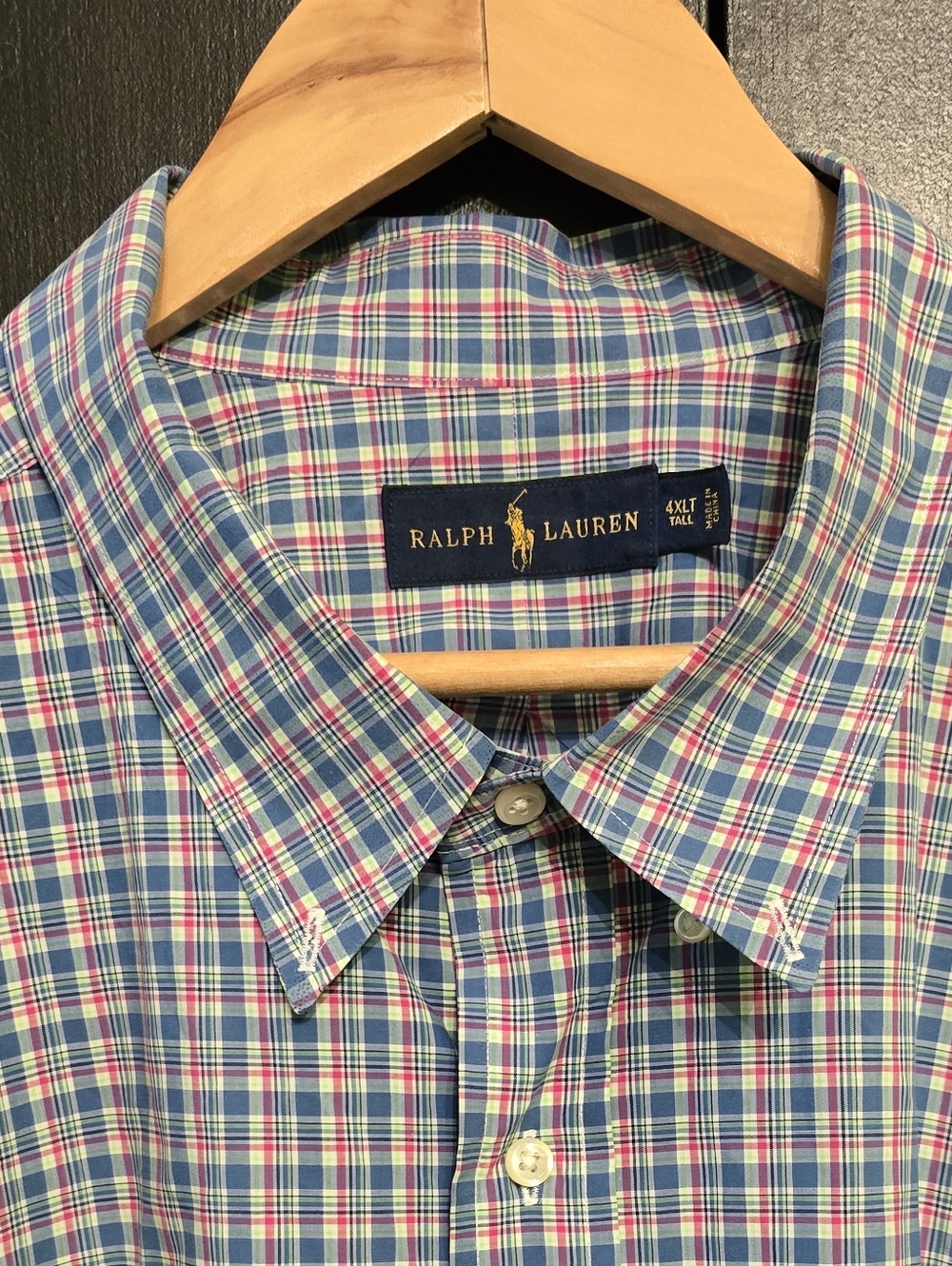 Ralph Lauren 4XLT Multicolor Plaid Cotton Button-Down Shirt With Pink Pony